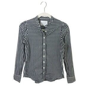 The Shirt Rochelle Behrens Gingham Long Sleeve Mandarin Collar Women XS Preppy